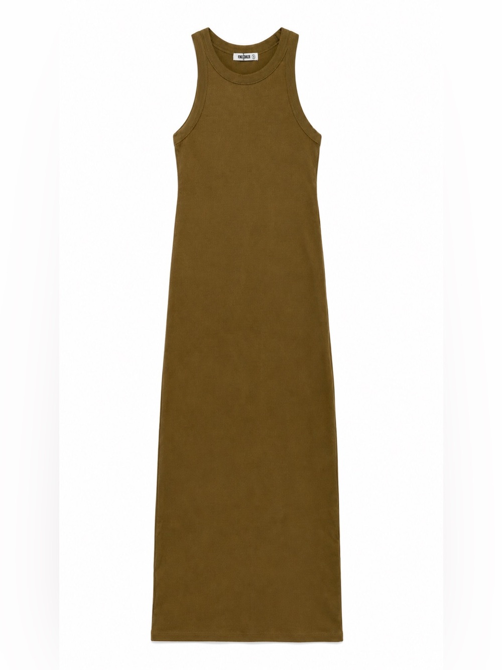 Buck Mason Surplus Rib Tank Dress XS Taupe Brown Green Maxi Stretch Cotton